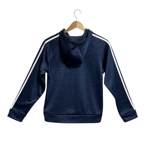 Adidas Boys Full Zip Fleece Hooded Track Jacket Sz M (10-12) Navy Blue 3-Stripe - Picture 7 of 9